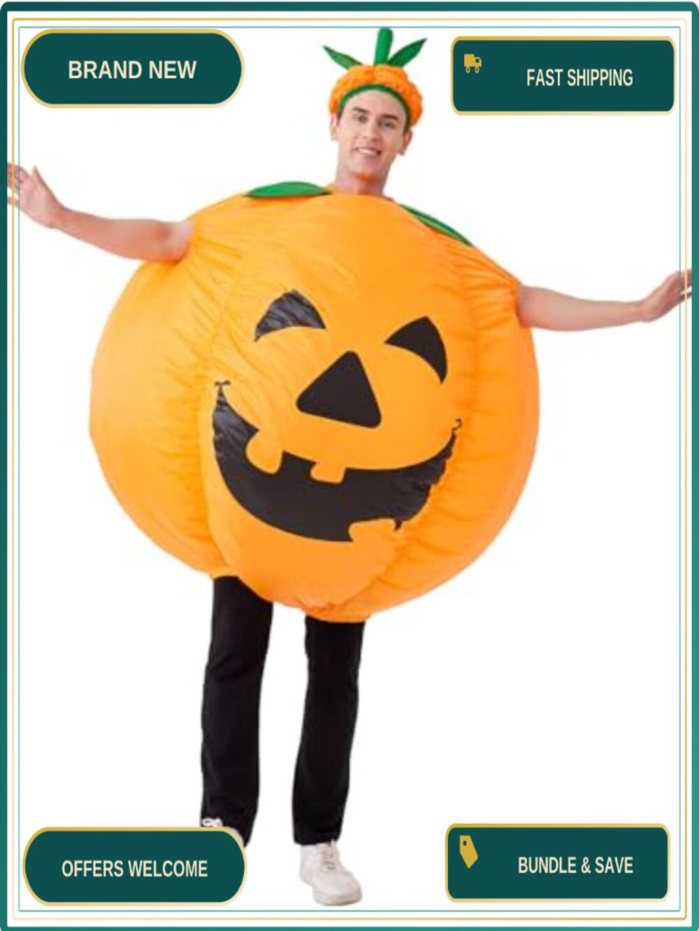 Adult Inflatable Pumpkin Costume Blow Up Jumpsuit Halloween